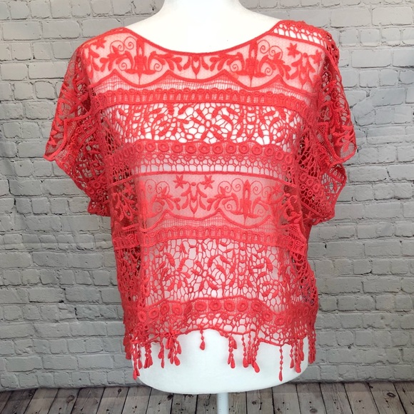Tops - Sheer lace crochet blouse